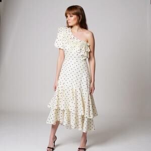 Anthropologie Queens of Archive Dress Sz Med Polka Dots Ruffles Retro Pin Up